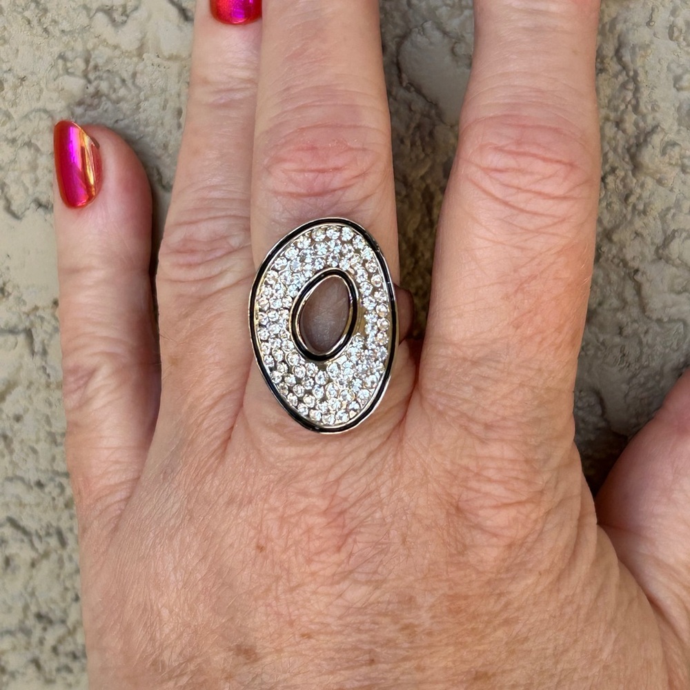 Camille Lucie Silver Cut-Out Design Pave CZ Statement Ring